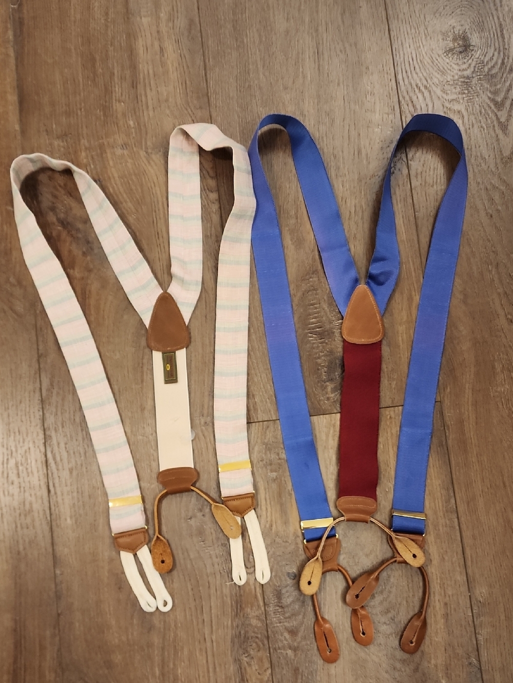 Trafalgar Lot of 2 Braces Suspenders Linen Leather Trim Woven Classic Preppy